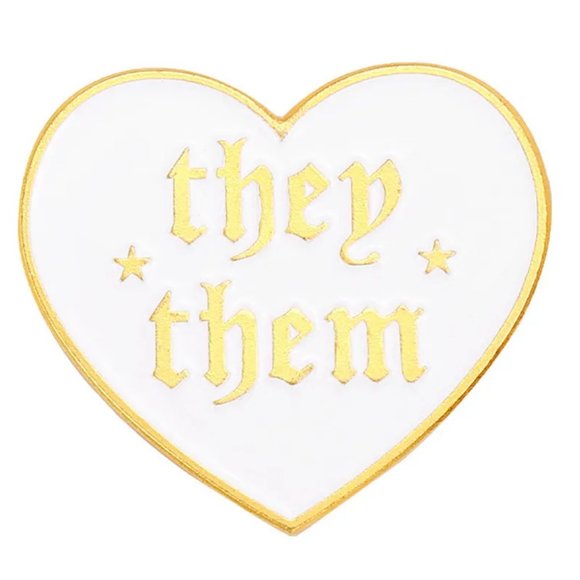 They/Them Pronoun Pin Gold & White Enamel LGBTQIA+ Brooch NEW - Picture 1 of 8